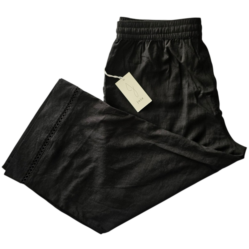 Joie Black Wide Leg Linen‎ Blend Pants Lace Hem Pockets 1X Minimalist NWT